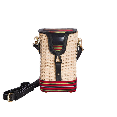 Designer Stripe Leather Trim Crossbody with Flap Closure