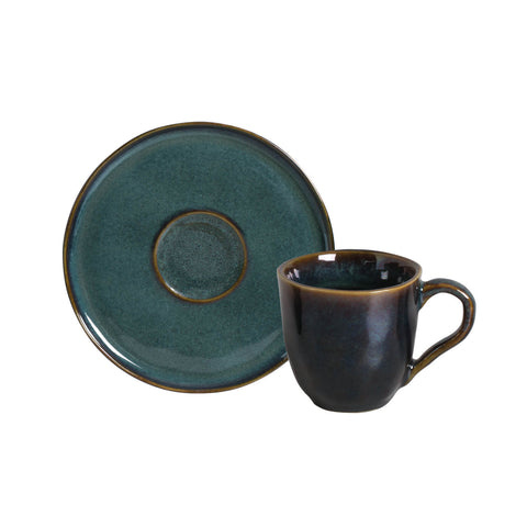 Porto Brasil Oceano Everyday Traditional Reactive Glaze Cup & Saucer - Set of 6