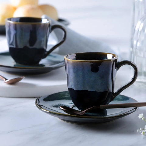 Porto Brasil Oceano Everyday Traditional Reactive Glaze Cup & Saucer - Set of 6