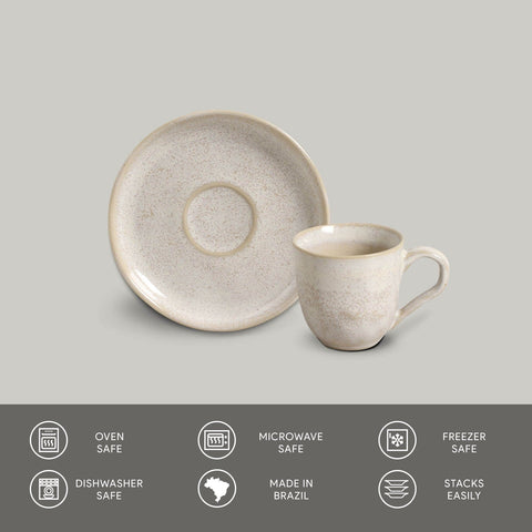 Porto Brasil Latte Everyday Traditional Reactive Glaze Cup & Saucer - Set of 6