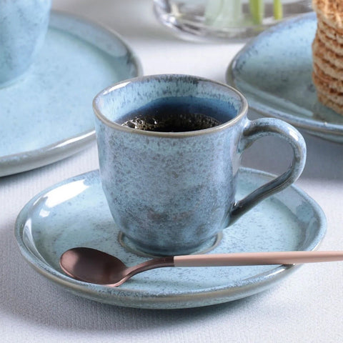 Porto Brasil Everyday Traditional Reactive Glaze Stoneware Cup & Saucer - Set of 6