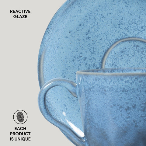 Porto Brasil Everyday Traditional Reactive Glaze Stoneware Cup & Saucer - Set of 6