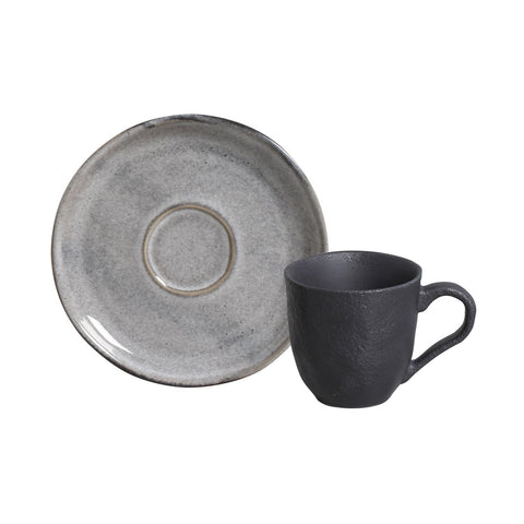 Porto Brasil Everyday Modern Stoneware Cup & Saucer with Reactive Glaze - Set of 6