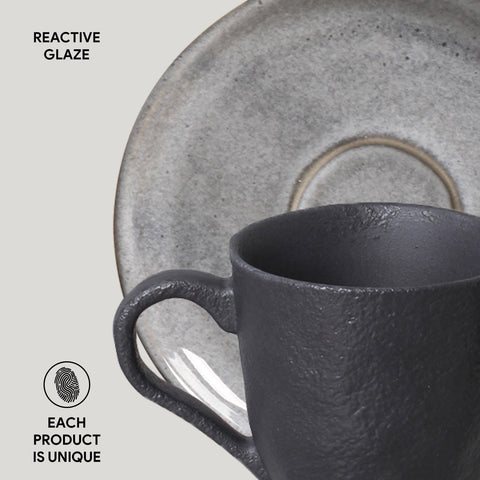 Porto Brasil Everyday Modern Stoneware Cup & Saucer with Reactive Glaze - Set of 6
