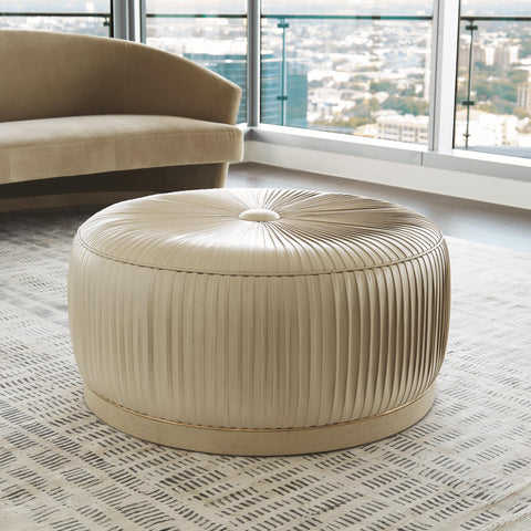 Space Saving Pouf Ottoman with Pleats Contemporary Upholstered Ottoman