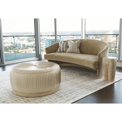 Space Saving Pouf Ottoman with Pleats Contemporary Upholstered Ottoman