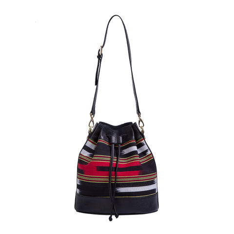 Casual Stripe Graphic Bucket Bag with Drawstring Closure
