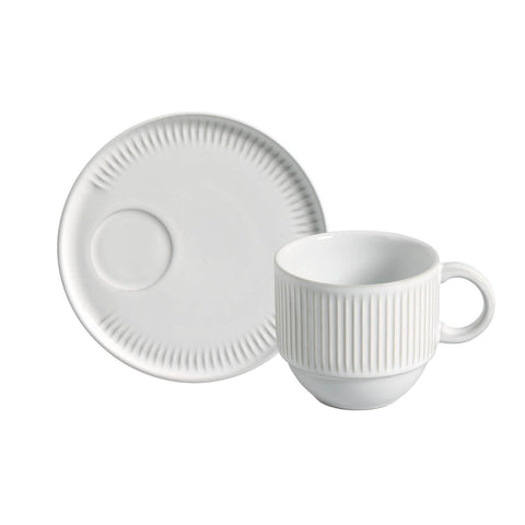 Porto Brasil Everyday Minimalist Stoneware Cup & Saucer with Reactive Glaze - Set of 6