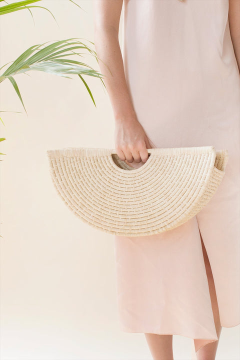 Handmade Geometric Raffia Tote with Open Top