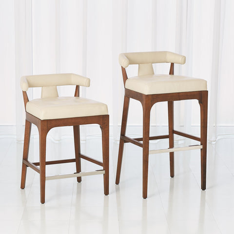Timeless Minimalist Modern Barrel Back Leather Bar Stool