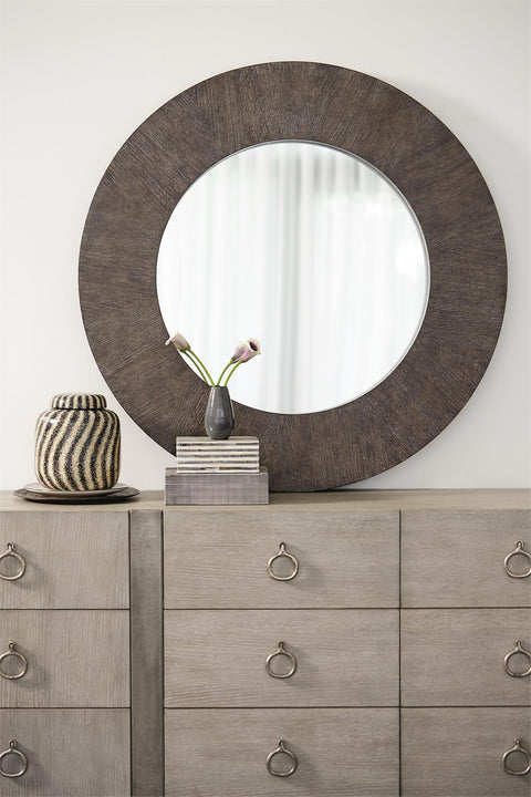 Rustic Contemporary Cerused Oak Round Accent Wall Mirror