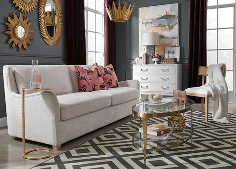 Worlds Away Modern Round Drink Table with Mirror Accent Table