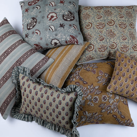 Filling Spaces Artful Traditionalist Bohemian Hand Block Print Lumbar Pillow - 18 x 18 - 20 x 20 - 22 x 22 - 24 x 24 - 26X 26 - 14 x 20 - 14 x 40 - 18 x 40 - 16 x 50