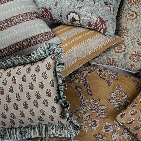 Filling Spaces Artful Traditionalist Bohemian Hand Block Print Lumbar Pillow - 18 x 18 - 20 x 20 - 22 x 22 - 24 x 24 - 26X 26 - 14 x 20 - 14 x 40 - 18 x 40 - 16 x 50