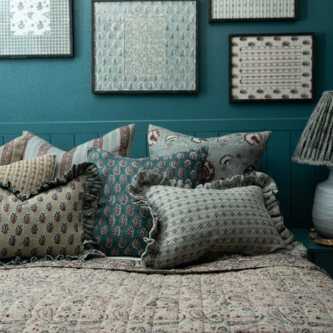 Filling Spaces Artful Traditionalist Bohemian Ruffled Boudoir Pillow - 18 x 18 - 20 x 20 - 22 x 22 - 24 x 24 - 26X 26 - 14 x 20 - 14 x 40 - 18 x 40 - 16 x 50