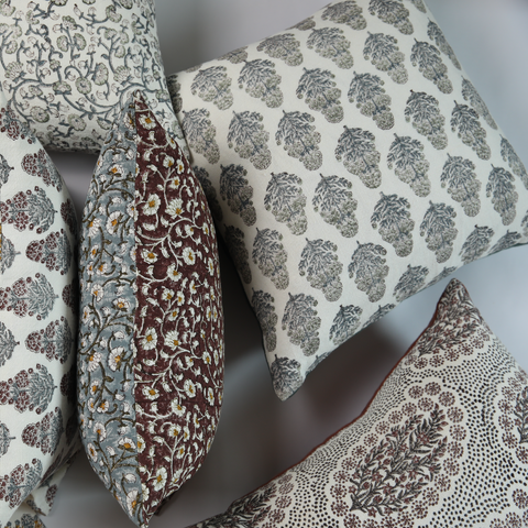 Filling Spaces Artful Traditionalist Bohemian Hand Block Print Lumbar Pillow - 22 x 22 - 14 x 20 - 14 x 40 - 18 x 18 - 20 x 20 - 24 x 24 - 26X 26 - 18 x 40 - 16 x 50