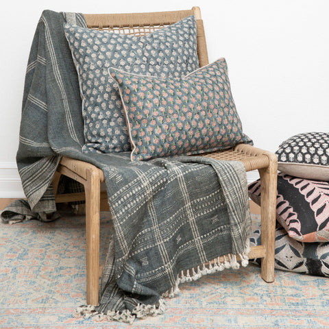 Filling Spaces Artful Traditionalist Bohemian Embroidery Lumbar Pillow - 18 x 18 - 20 x 20 - 22 x 22 - 24 x 24 - 26X 26 - 14 x 20 - 14 x 40 - 18 x 40 - 16 x 50