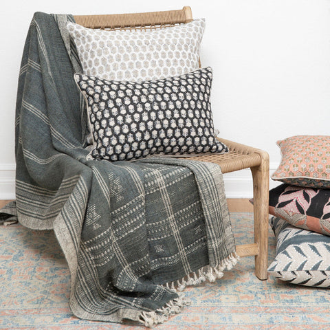 Filling Spaces Artful Traditionalist Organic Handcrafted Embroidery Accent Pillow - 18 x 18 - 20 x 20 - 22 x 22 - 24 x 24 - 26X 26 - 14 x 20 - 14 x 40 - 18 x 40 - 16 x 50