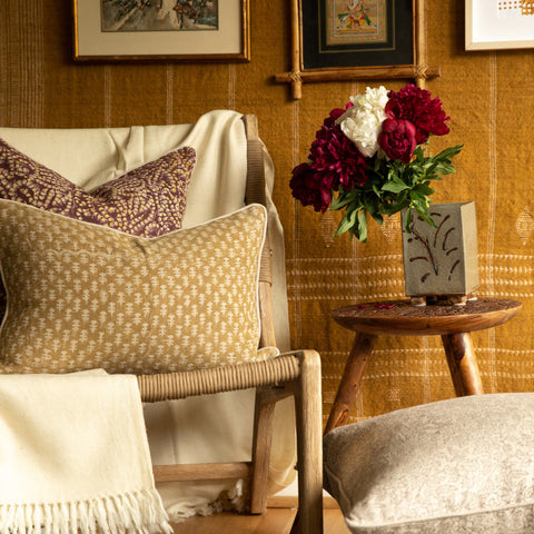 Filling Spaces Artful Traditionalist Bohemian Hand Block Print Accent Throw Pillow - 18 x 18 - 20 x 20 - 22 x 22 - 24 x 24 - 26X 26 - 14 x 20 - 14 x 40 - 18 x 40 - 16 x 50