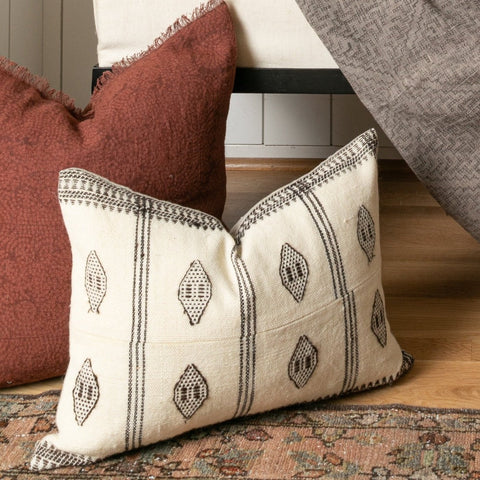 Filling Spaces Artful Traditionalist Bohemian Handwoven Embroidery Accent Pillow - 18 x 18 - 20 x 20 - 22 x 22 - 24 x 24 - 26X 26 - 14 x 20 - 14 x 40 - 18 x 40 - 16 x 50