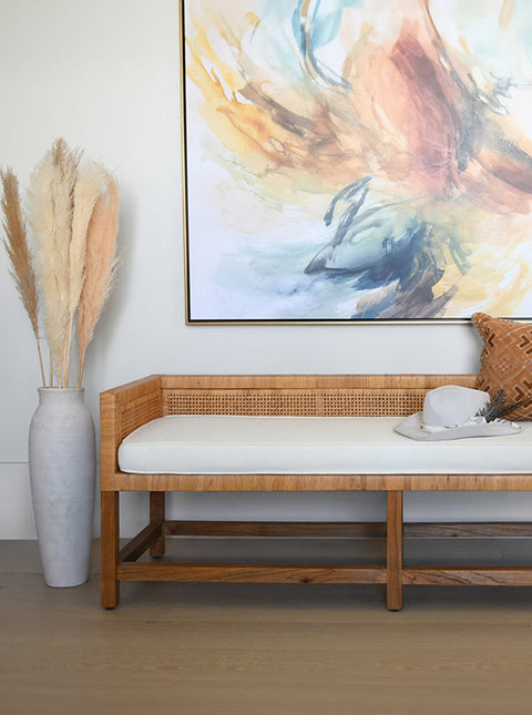 Timeless Minimalist Bohemian Lounge Bench with Low Back and Slat Design