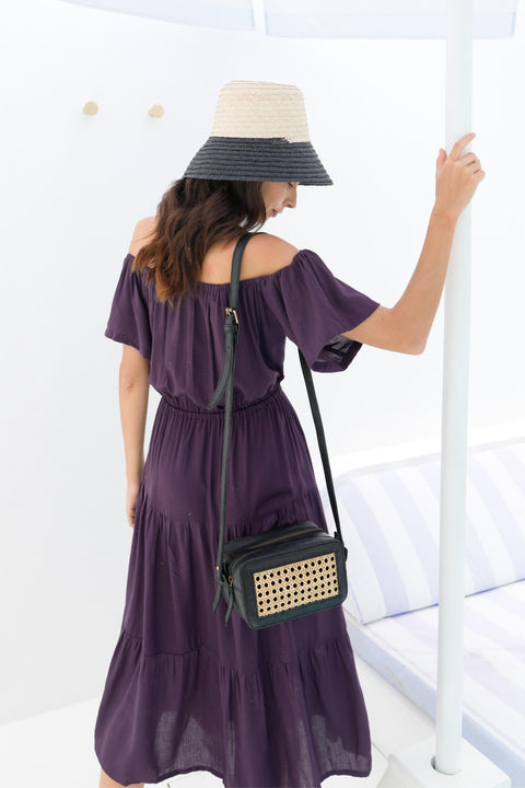 Geometric Leather Trim Crossbody with Adjustable Straps