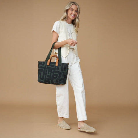 Travel Abstract Graphic Tote with Zip Top and Shoulder Straps