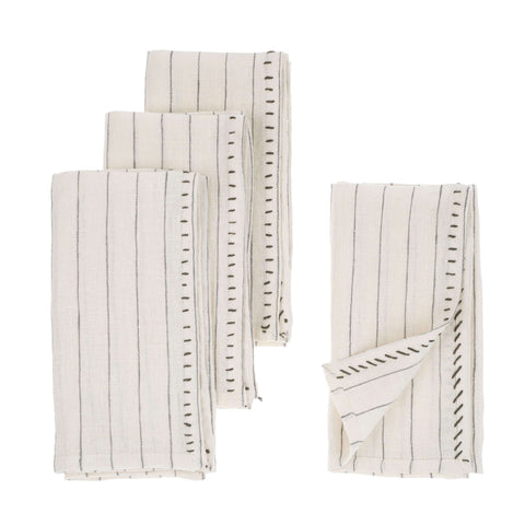 The Lifestyle Lab Contemporary Contrast Stitch Stripe Linen Dinner Napkin - Set of 4