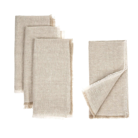The Lifestyle Lab Lina Minimalist Frayed Dinner Napkin in Beige Napkin Sets - Set of 4