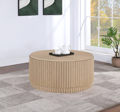 Meridian Furniture Inc. Ronin Contemporary Round Coffee Table with Fluted Details - 36 W