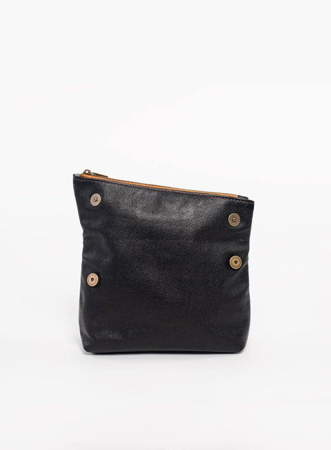 Solid Black Zip Top Pouch with Pocket