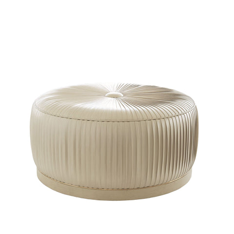 Space Saving Pouf Ottoman with Pleats Contemporary Upholstered Ottoman