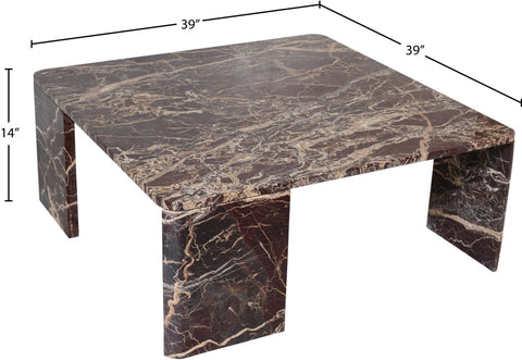 Meridian Furniture Inc. Livorno Modern Cherry Marble Square Coffee Table - 39 W