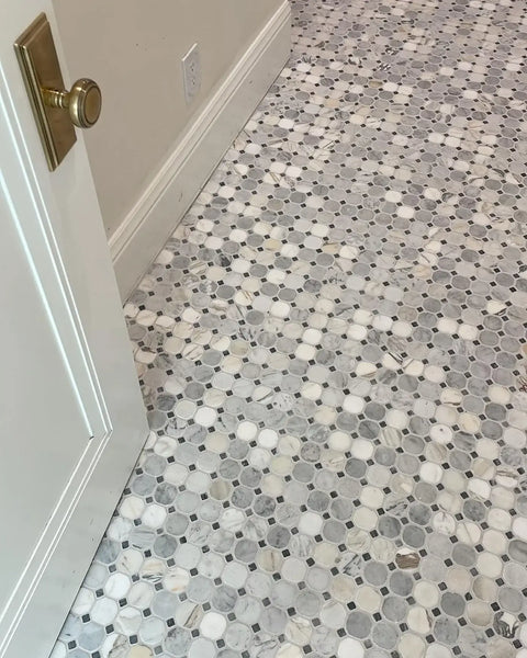 Antique Carrara / Bardiglio Octagon Mosaic Marble Tile