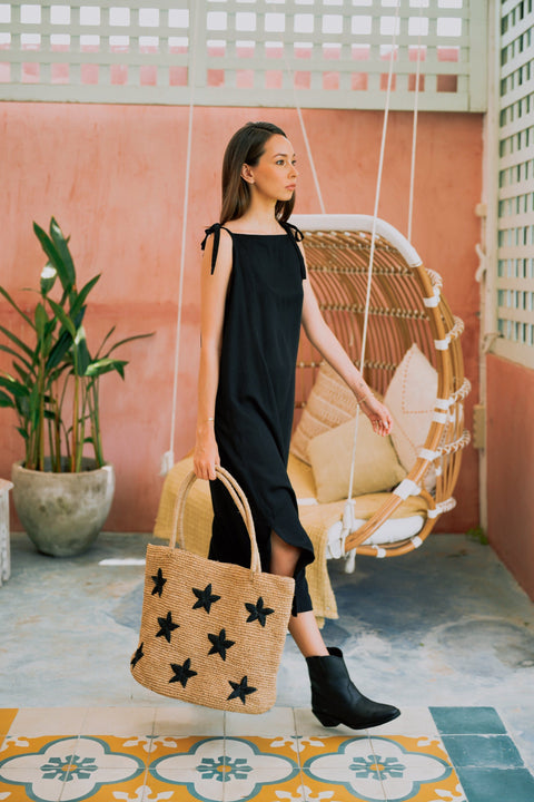Beach Geometric Embroidery Star Open Top Tote