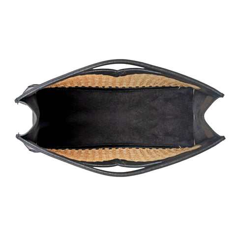 Vacation Handmade Geometric Rattan Clutch with Leather Trim