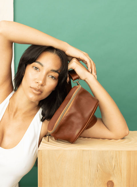 Handmade Mahogany Hip Bag with Adjustable Straps