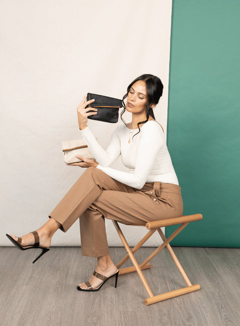 Solid Black Zip Top Pouch with Pocket