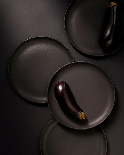 Tunisian 12pc Dinnerware set - Dinner Plate, Side Plate + Bowl - Matte Black