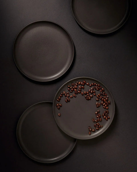 Powered by People Everyday Minimalist Matte Black Handmade Stoneware Plate Set - Set of 4