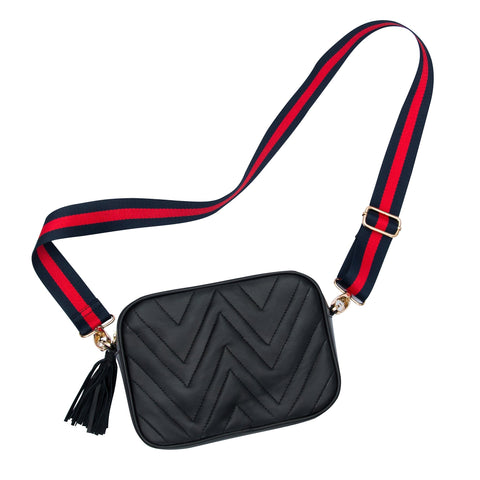 Chevron Quilted Crossbody with Tassels and Zipper Closure