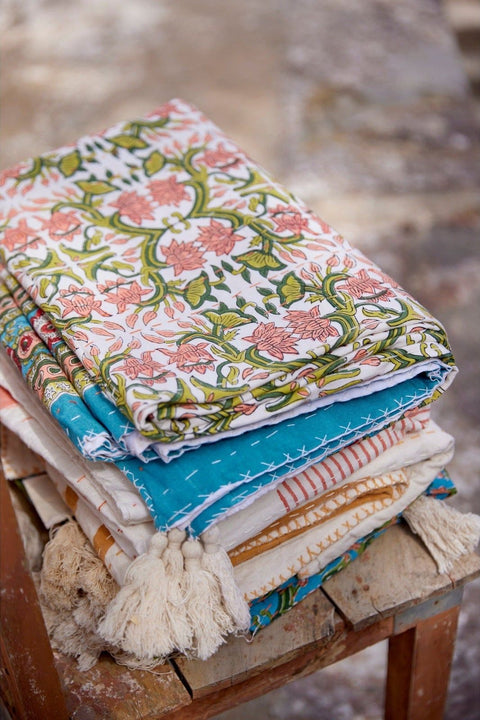 Powered by People Topanga Quilted Bohemian Floral Rectangle Handcrafted Throw - 54 x 84