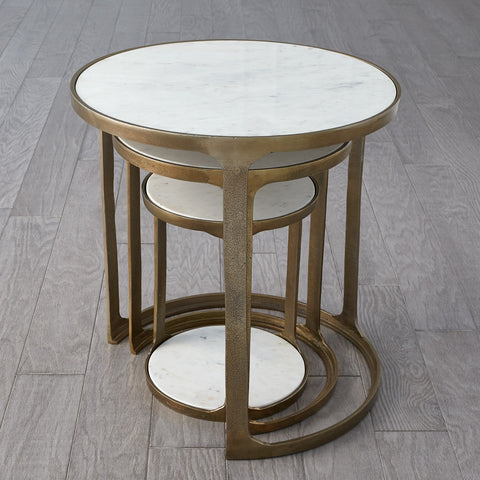 Timeless Minimalist Marble Nesting Table Set with Round Frame