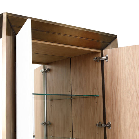 Framed Modern Tall Cabinet with Glass and Metal Accents