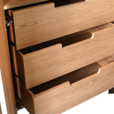 Framed Modern Tall Cabinet with Glass and Metal Accents