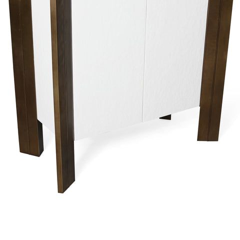 Framed Modern Tall Cabinet with Glass and Metal Accents