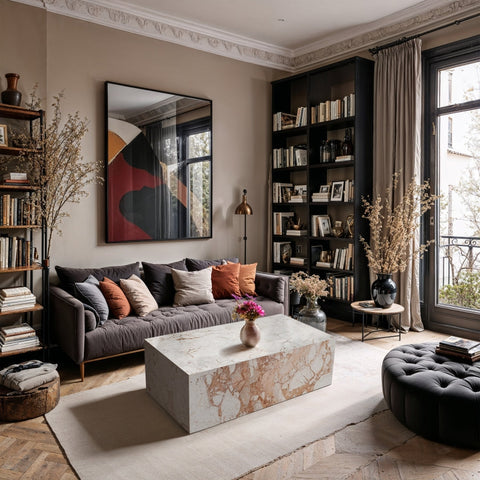 Meridian Furniture Inc. Bolzano Timeless Minimalist Handcrafted Marble Coffee Table - 48 W