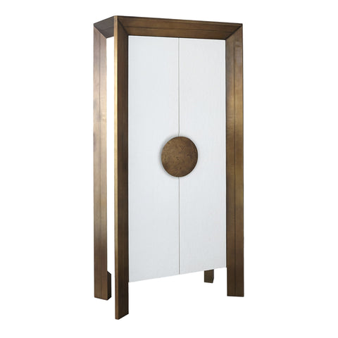Framed Modern Tall Cabinet with Glass and Metal Accents