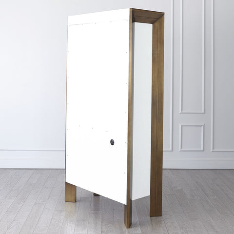 Framed Modern Tall Cabinet with Glass and Metal Accents