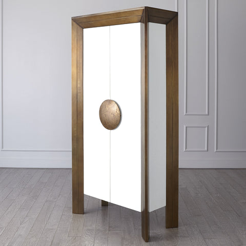 Framed Modern Tall Cabinet with Glass and Metal Accents